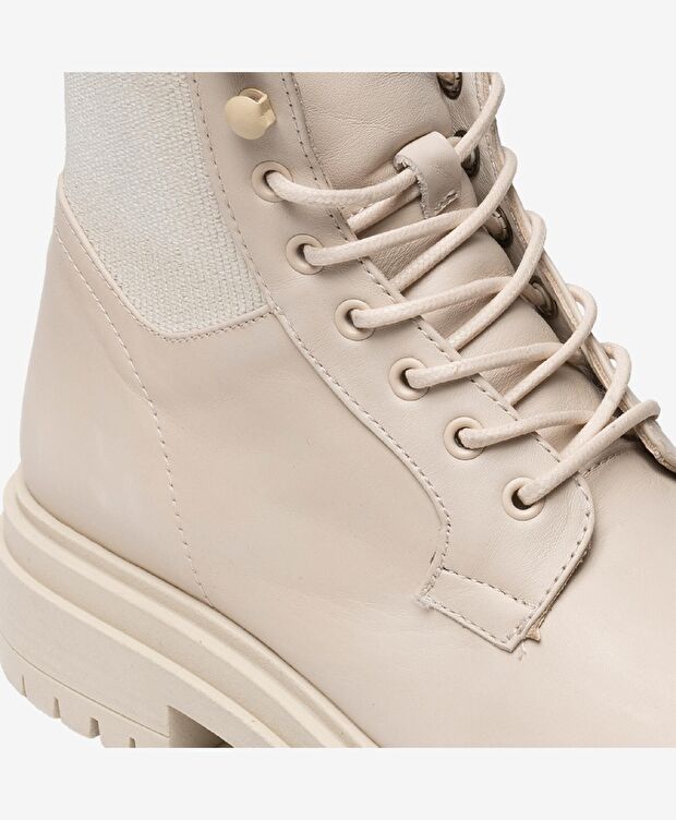 Kadın Ekru Hakiki Deri Military Bot - 4