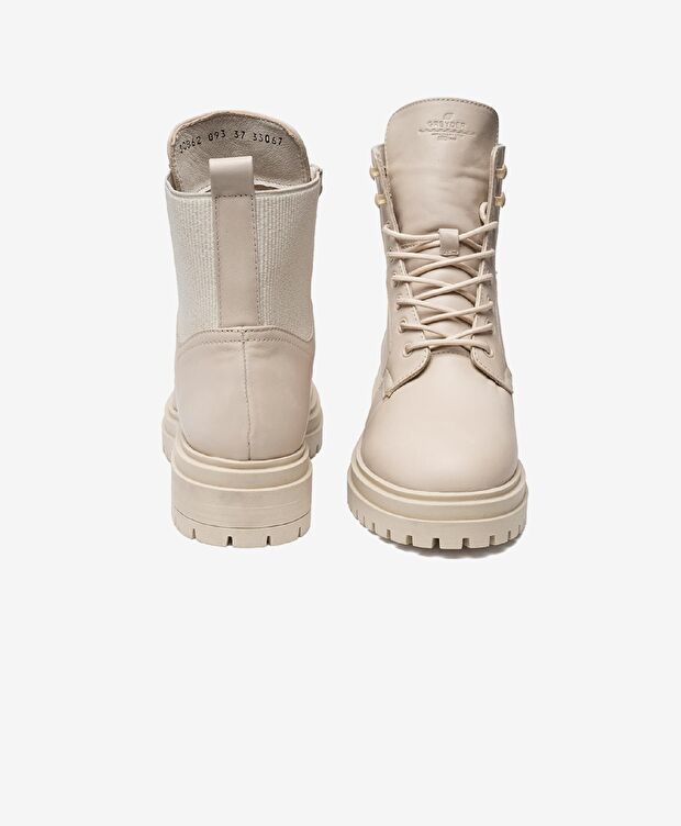 Kadın Ekru Hakiki Deri Military Bot - 6
