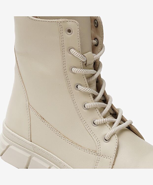 Kadın Ekru Hakiki Deri Sneaker Bot - 4