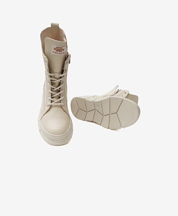 Kadın Ekru Hakiki Deri Sneaker Bot - 5