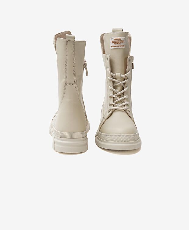 Kadın Ekru Hakiki Deri Sneaker Bot - 6