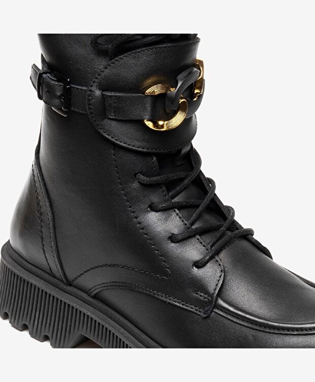 Kadın Siyah Hakiki Deri Memory Foam Taban Military Bot - 4