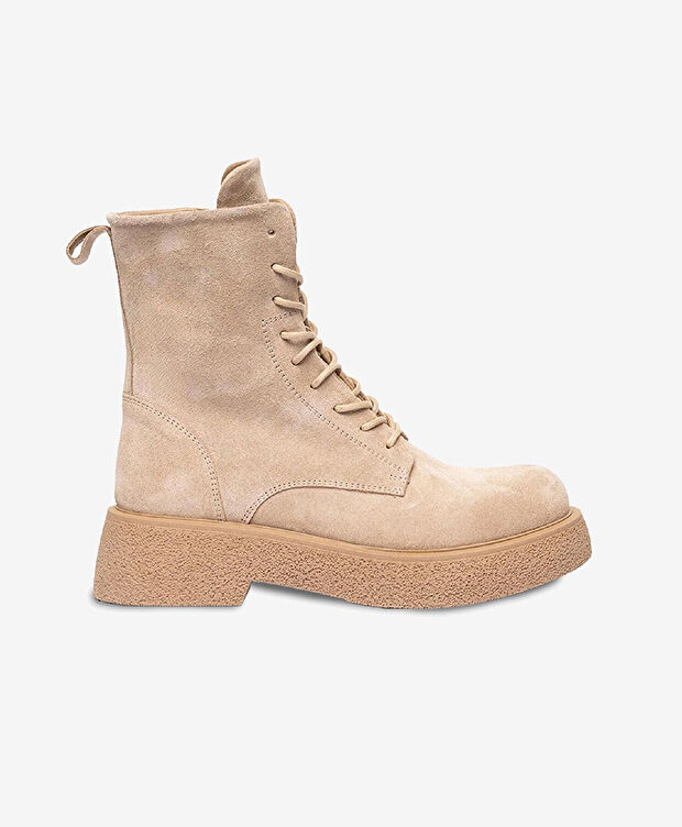 Kadın Koyu Bej Hakiki Deri Memory Foam Taban Military Bot - 1