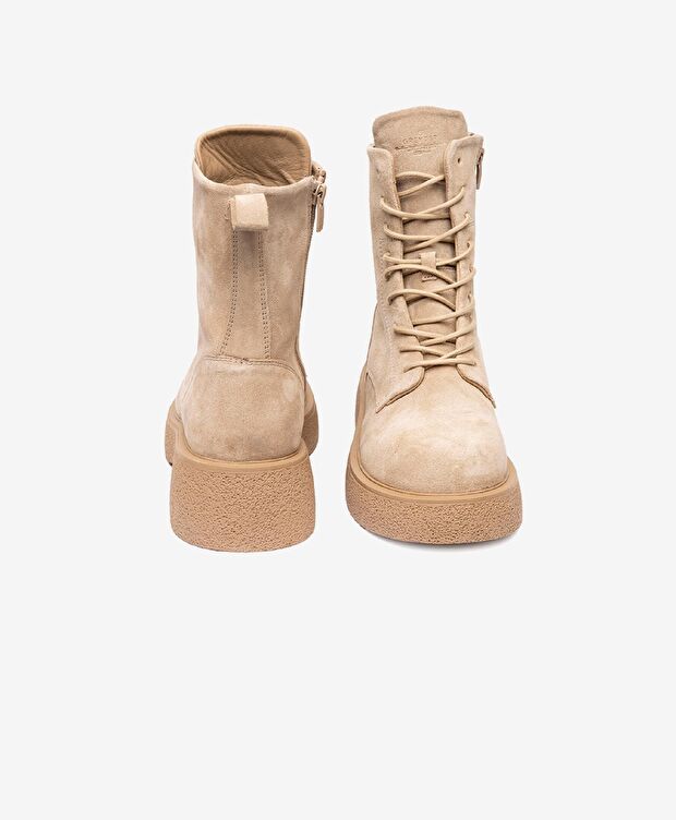 Kadın Koyu Bej Hakiki Deri Memory Foam Taban Military Bot - 6