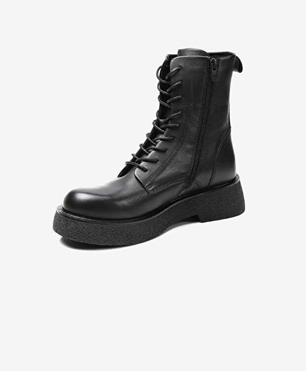 Kadın Siyah Hakiki Deri Military Bot - 2