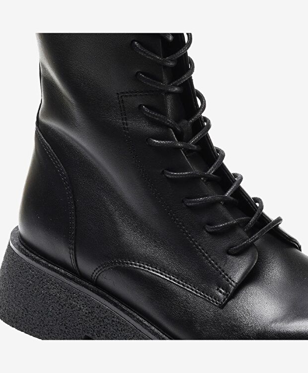 Kadın Siyah Hakiki Deri Military Bot - 4