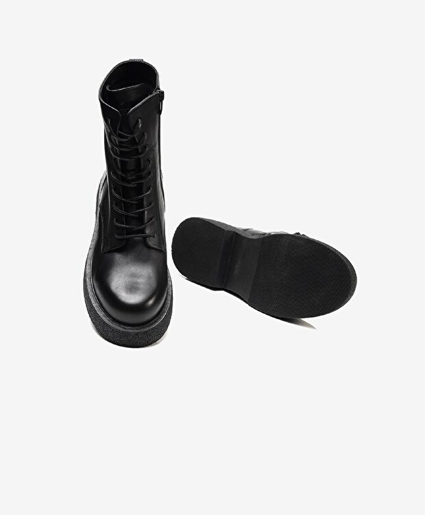 Kadın Siyah Hakiki Deri Military Bot - 5