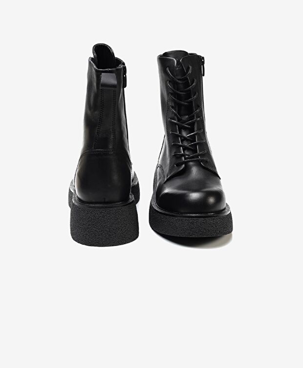 Kadın Siyah Hakiki Deri Military Bot - 6