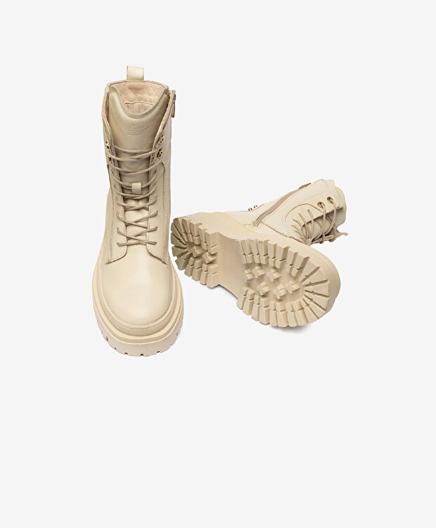 Kadın Ekru Hakiki Deri Military Bot - 5