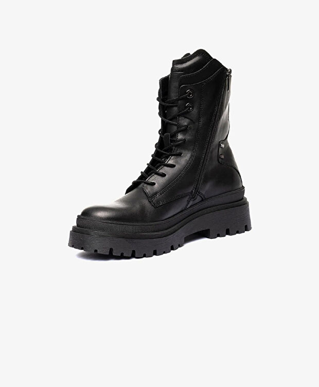 Kadın Siyah Hakiki Deri Military Bot - 3