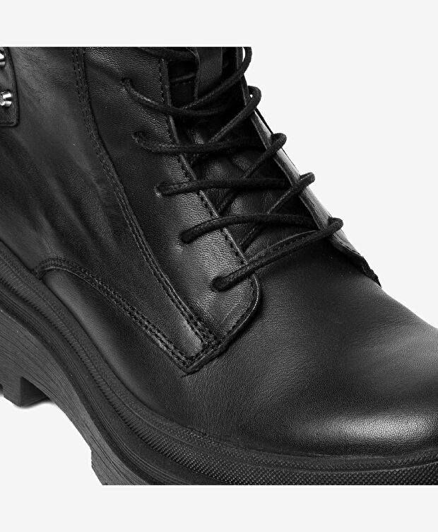 Kadın Siyah Hakiki Deri Military Bot - 5