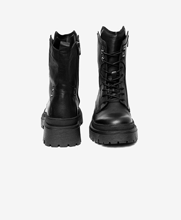 Kadın Siyah Hakiki Deri Military Bot - 7