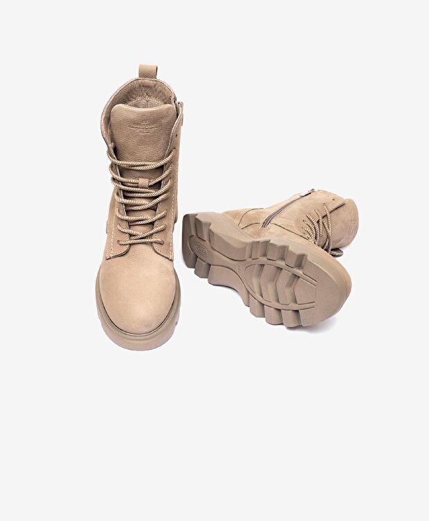 Kadın Koyu Vizon Hakiki Deri Military Bot - 5