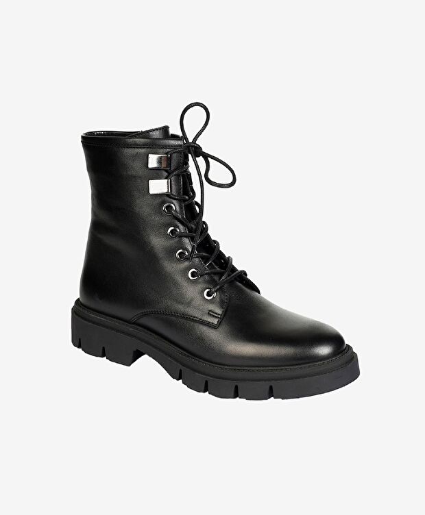 Kadın Siyah Hakiki Deri Termo Light Taban Military Bot - 2