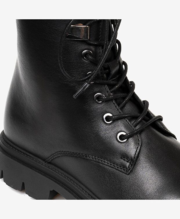 Kadın Siyah Hakiki Deri Termo Light Taban Military Bot - 5