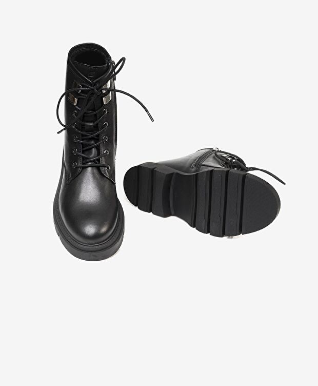 Kadın Siyah Hakiki Deri Termo Light Taban Military Bot - 6