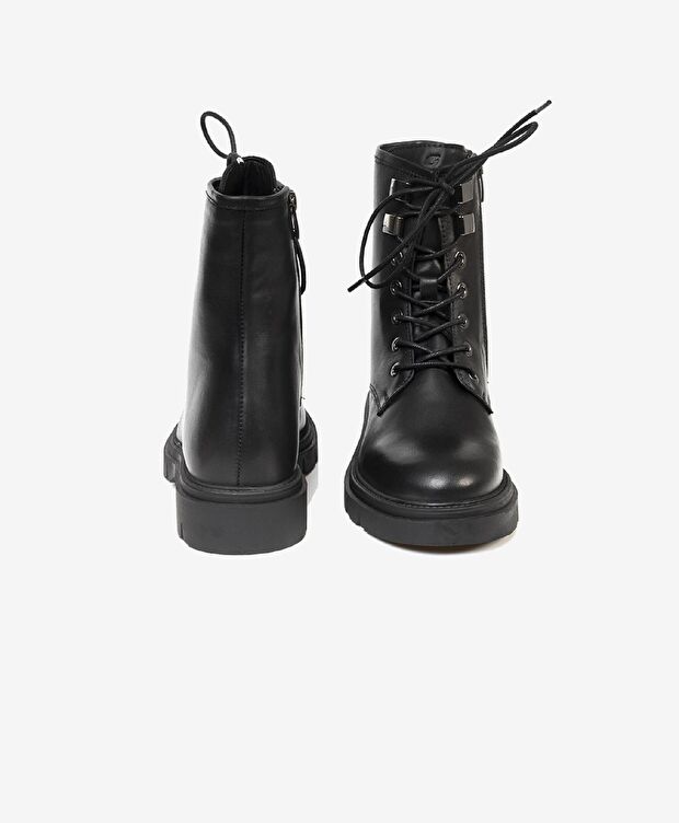 Kadın Siyah Hakiki Deri Termo Light Taban Military Bot - 7