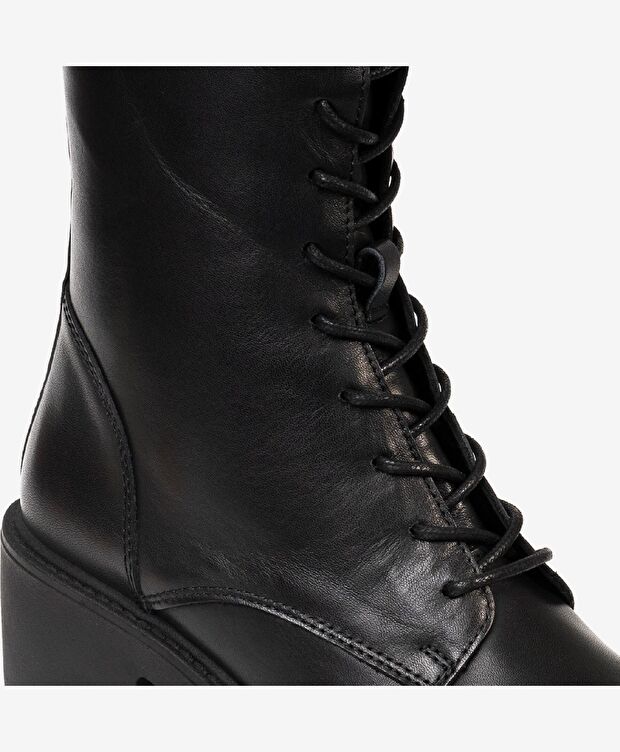 Kadın Siyah Hakiki Deri Termo Light Taban Military Bot - 4