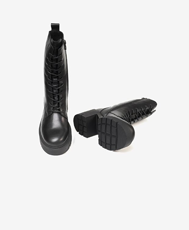 Kadın Siyah Hakiki Deri Termo Light Taban Military Bot - 5