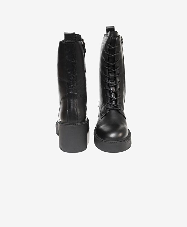 Kadın Siyah Hakiki Deri Termo Light Taban Military Bot - 6