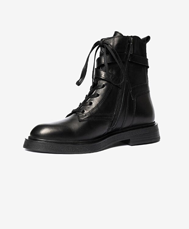 Kadın Siyah Hakiki Deri Military Bot - 2