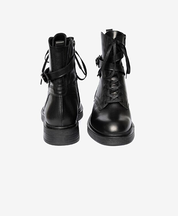 Kadın Siyah Hakiki Deri Military Bot - 6