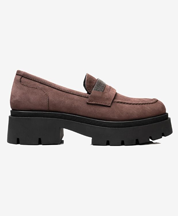 Kadın Mürdüm Hakiki Deri Loafer Ayakkabı - 1