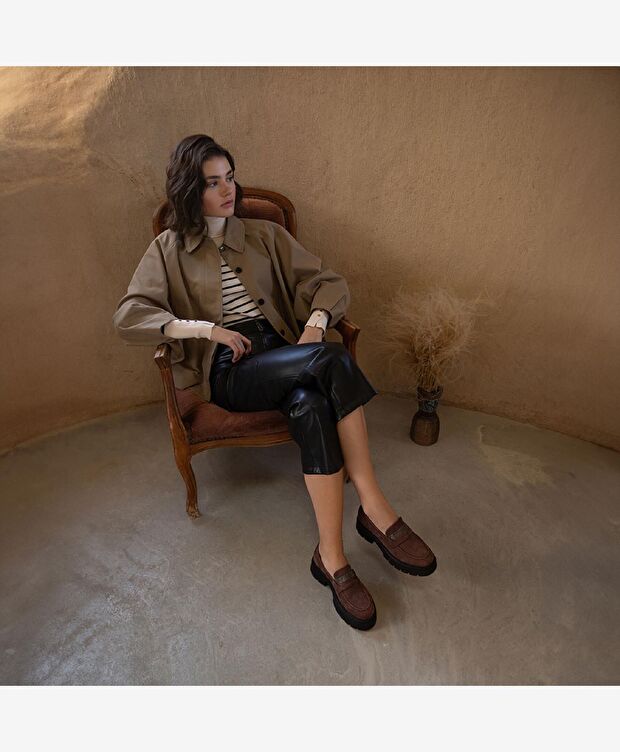 Kadın Mürdüm Hakiki Deri Loafer Ayakkabı - 2