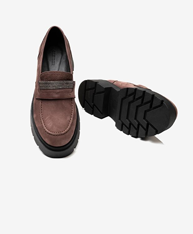 Kadın Mürdüm Hakiki Deri Loafer Ayakkabı - 6