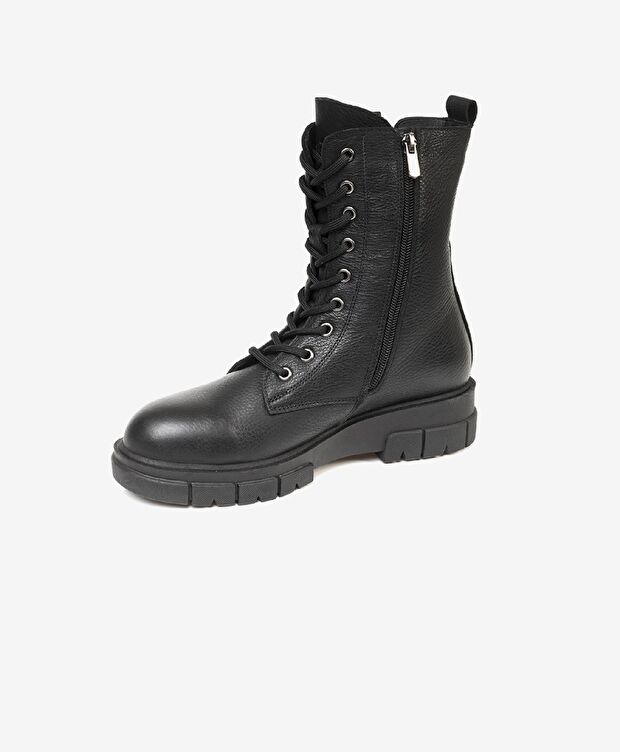 Kadın Siyah Hakiki Deri Military Bot - 2