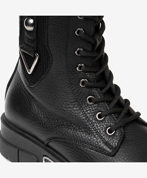 Kadın Siyah Hakiki Deri Military Bot - 4