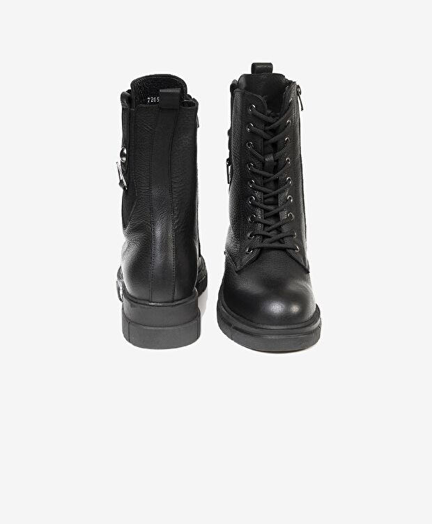 Kadın Siyah Hakiki Deri Military Bot - 6