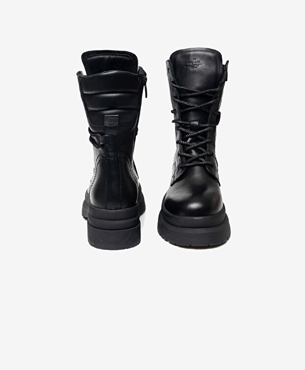 Kadın Siyah Hakiki Deri Military Bot - 6