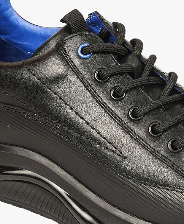 Erkek Siyah Mavi Hakiki Deri Spor Ayakkabı - 4