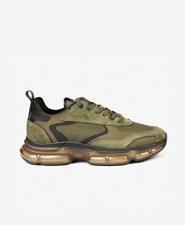 Erkek Haki Hakiki Deri Sneaker Ayakkabı - 1