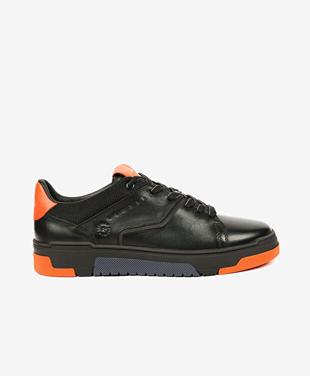 Erkek Siyah Turuncu Hakiki Deri Sneaker Ayakkabı - 1