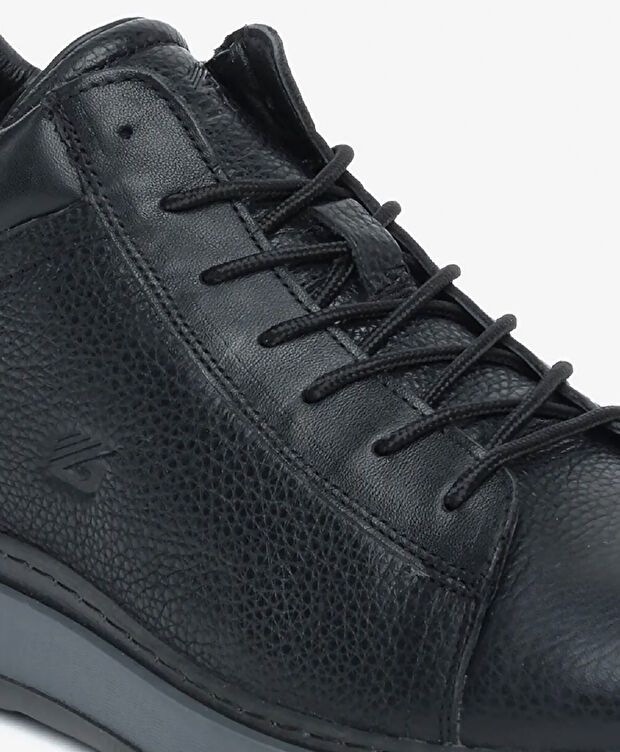 Erkek Mat Siyah Hakiki Deri Sneaker Bot - 4