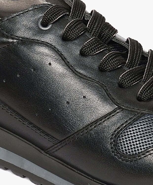 Erkek Siyah Hakiki Deri Sneaker Ayakkabı - 4