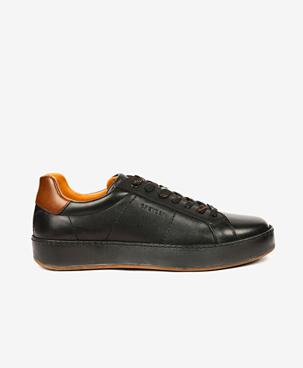 Erkek Siyah Hakiki Deri Sneaker Ayakkabı - 1