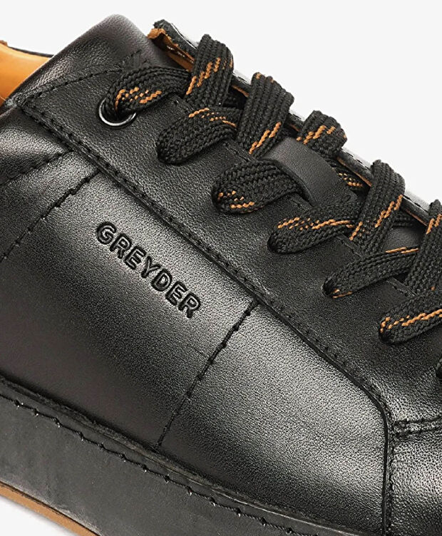 Erkek Siyah Hakiki Deri Sneaker Ayakkabı - 4
