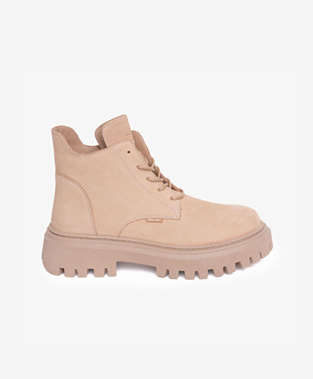 Kadın Koyu Bej Hakiki Deri Military Bot - 1