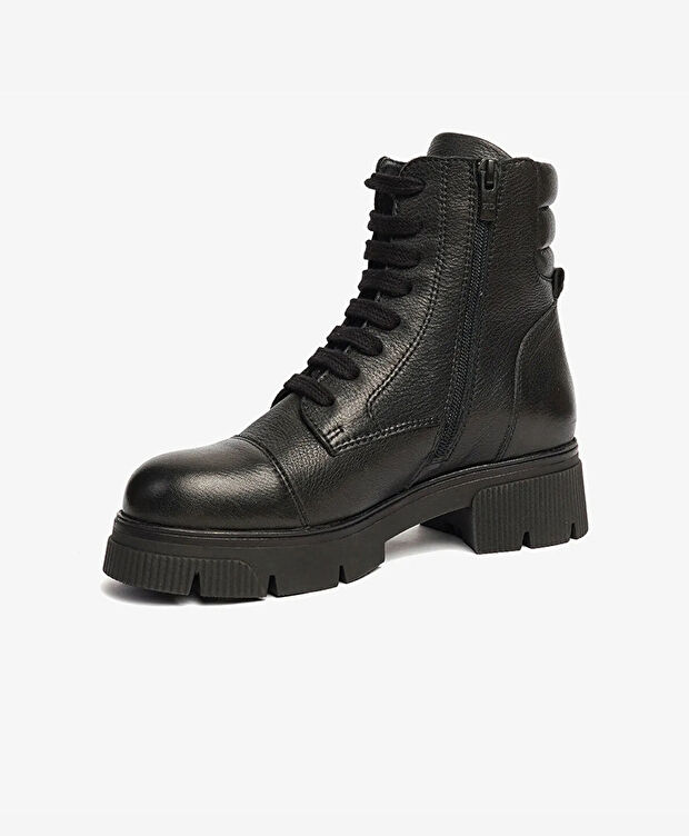 Kadın Siyah Hakiki Deri Military Bot - 3