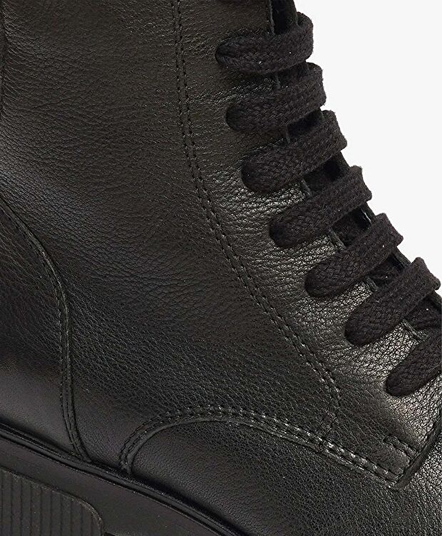 Kadın Siyah Hakiki Deri Military Bot - 5