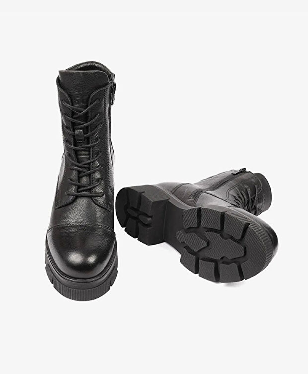 Kadın Siyah Hakiki Deri Military Bot - 6