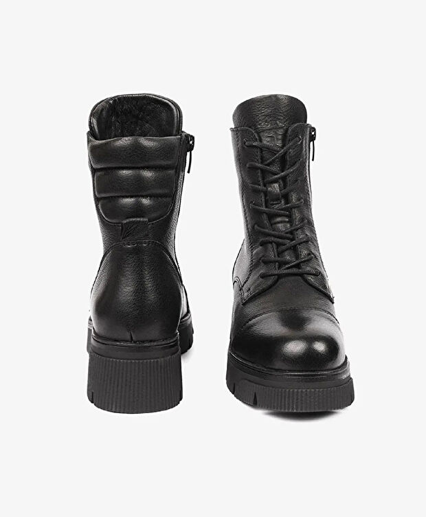 Kadın Siyah Hakiki Deri Military Bot - 7