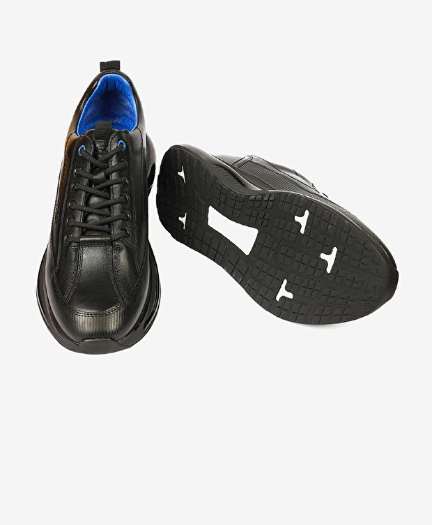 Erkek Siyah Mavi Hakiki Deri Spor Ayakkabı - 5