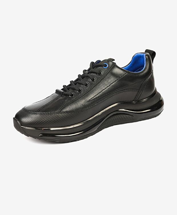 Erkek Siyah Mavi Hakiki Deri Spor Ayakkabı - 2