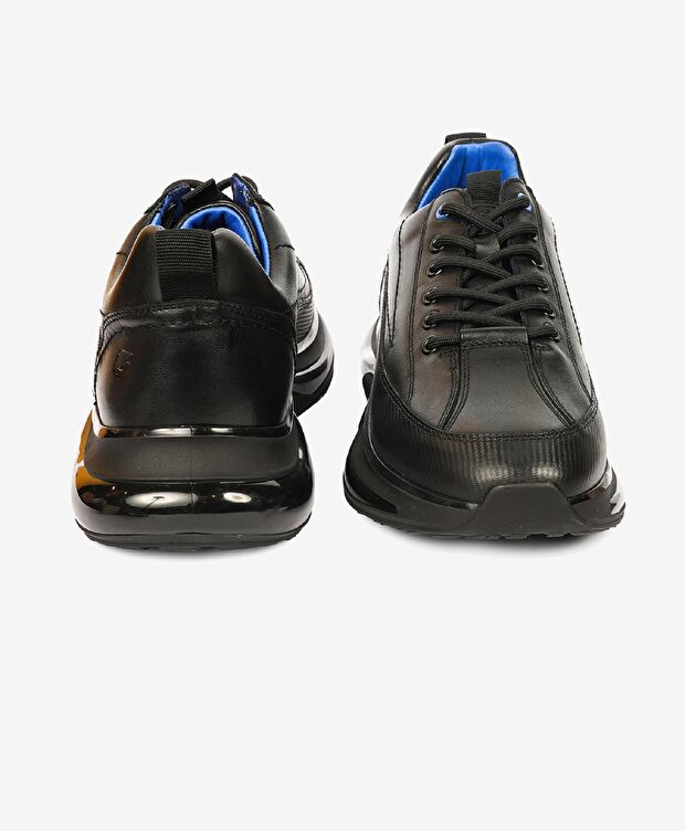 Erkek Siyah Mavi Hakiki Deri Spor Ayakkabı - 6