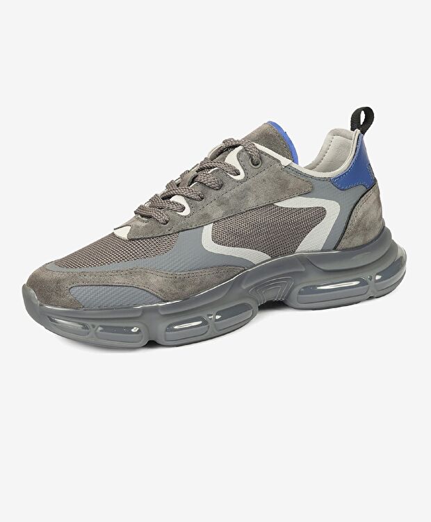 Erkek Koyu Gri Hakiki Deri Sneaker Ayakkabı - 3