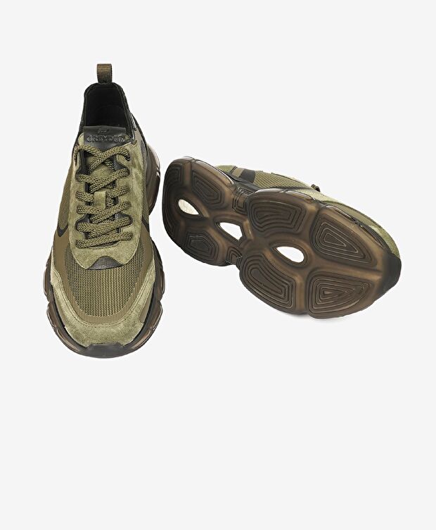 Erkek Haki Hakiki Deri Sneaker Ayakkabı - 5